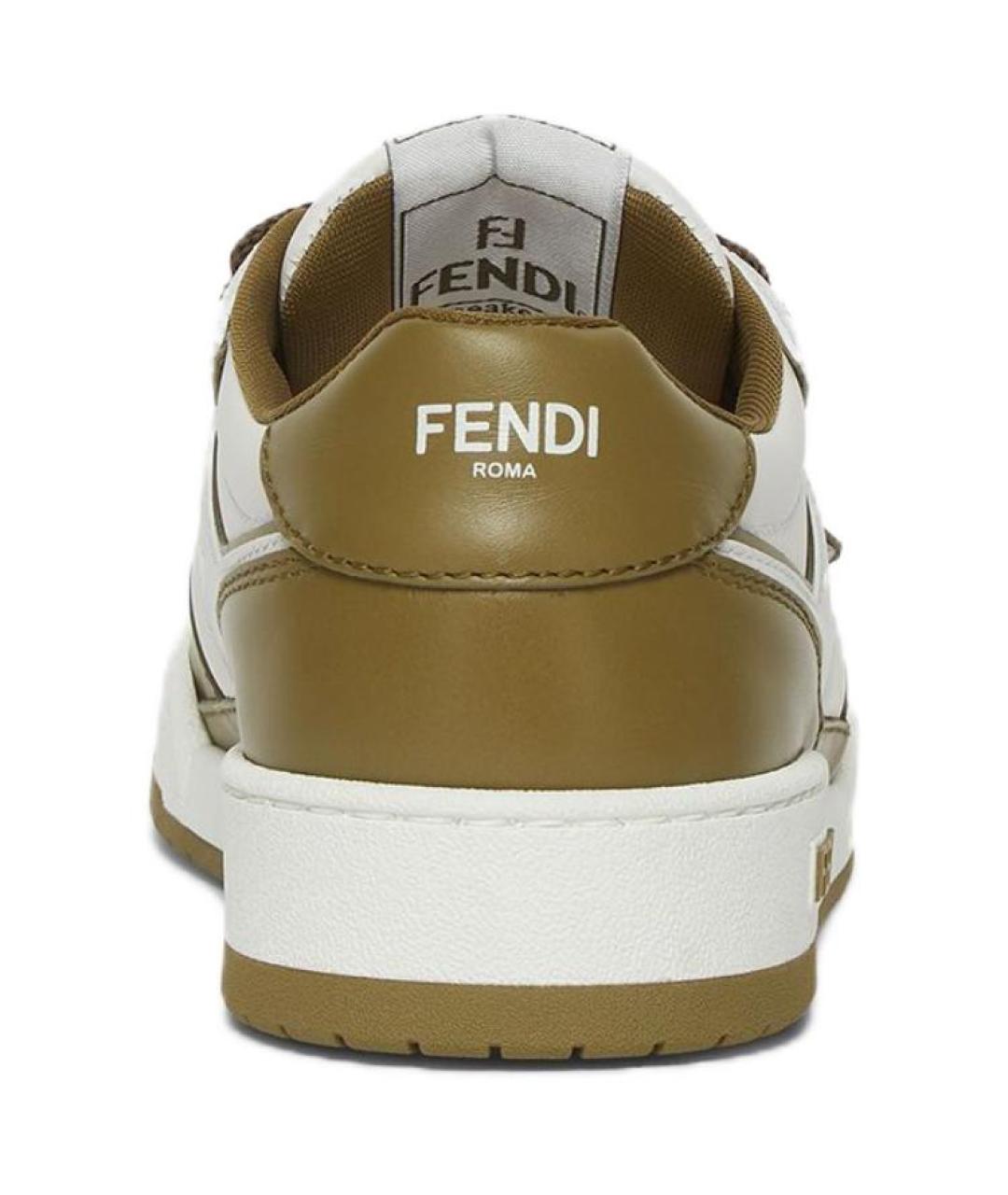 FENDI Хаки кожаные кроссовки, фото 5