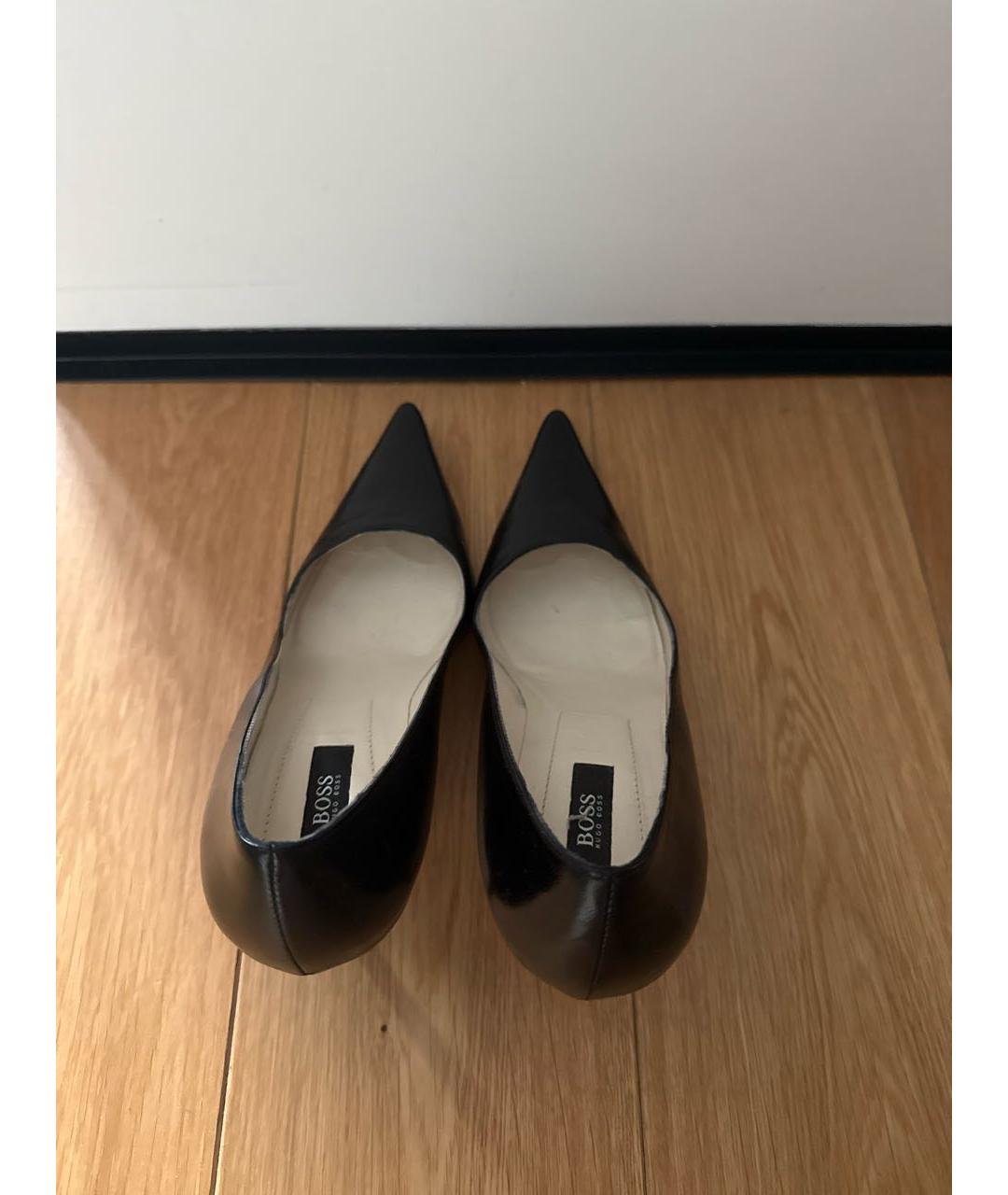HUGO BOSS Черные кожаные лодочки на низком каблуке, фото 3