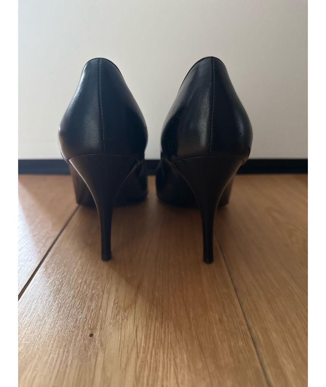HUGO BOSS Черные кожаные лодочки на низком каблуке, фото 4