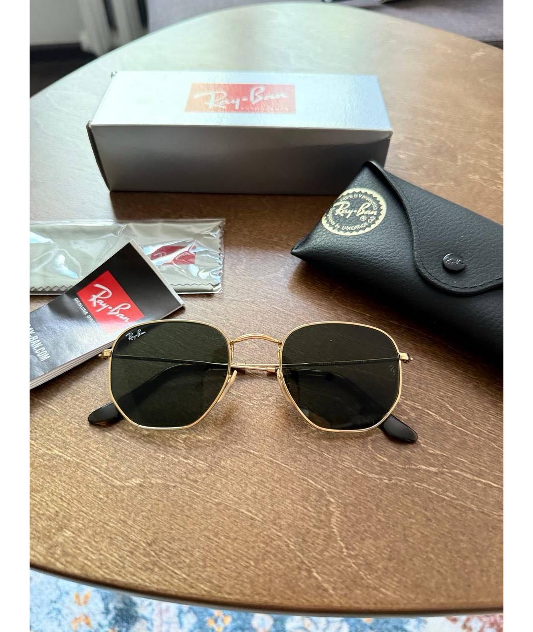 RAY BAN Золотые металлические солнцезащитные очки, фото 2