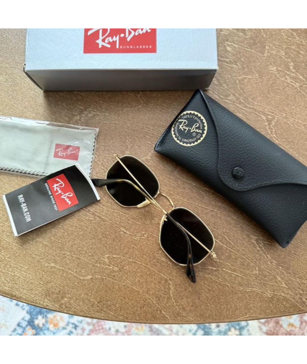 RAY BAN Золотые металлические солнцезащитные очки, фото 5