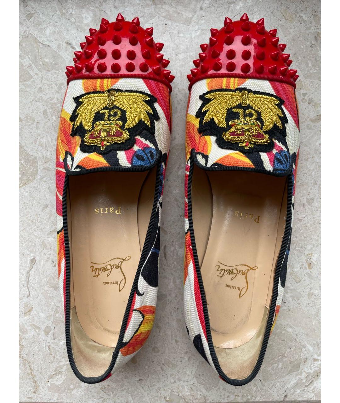 CHRISTIAN LOUBOUTIN Красные текстильные лоферы, фото 3