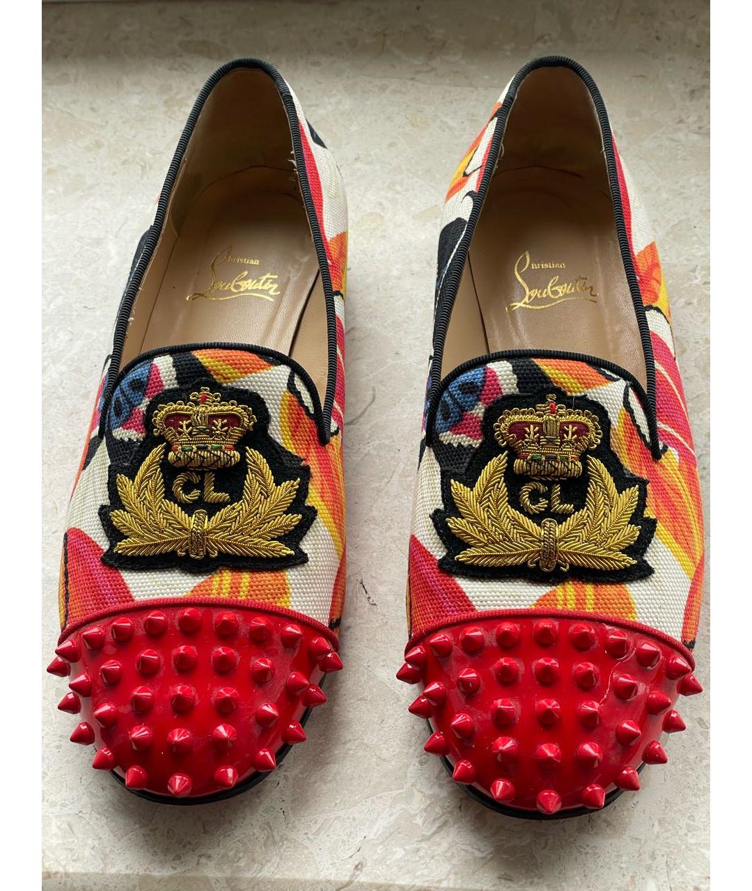 CHRISTIAN LOUBOUTIN Красные текстильные лоферы, фото 2