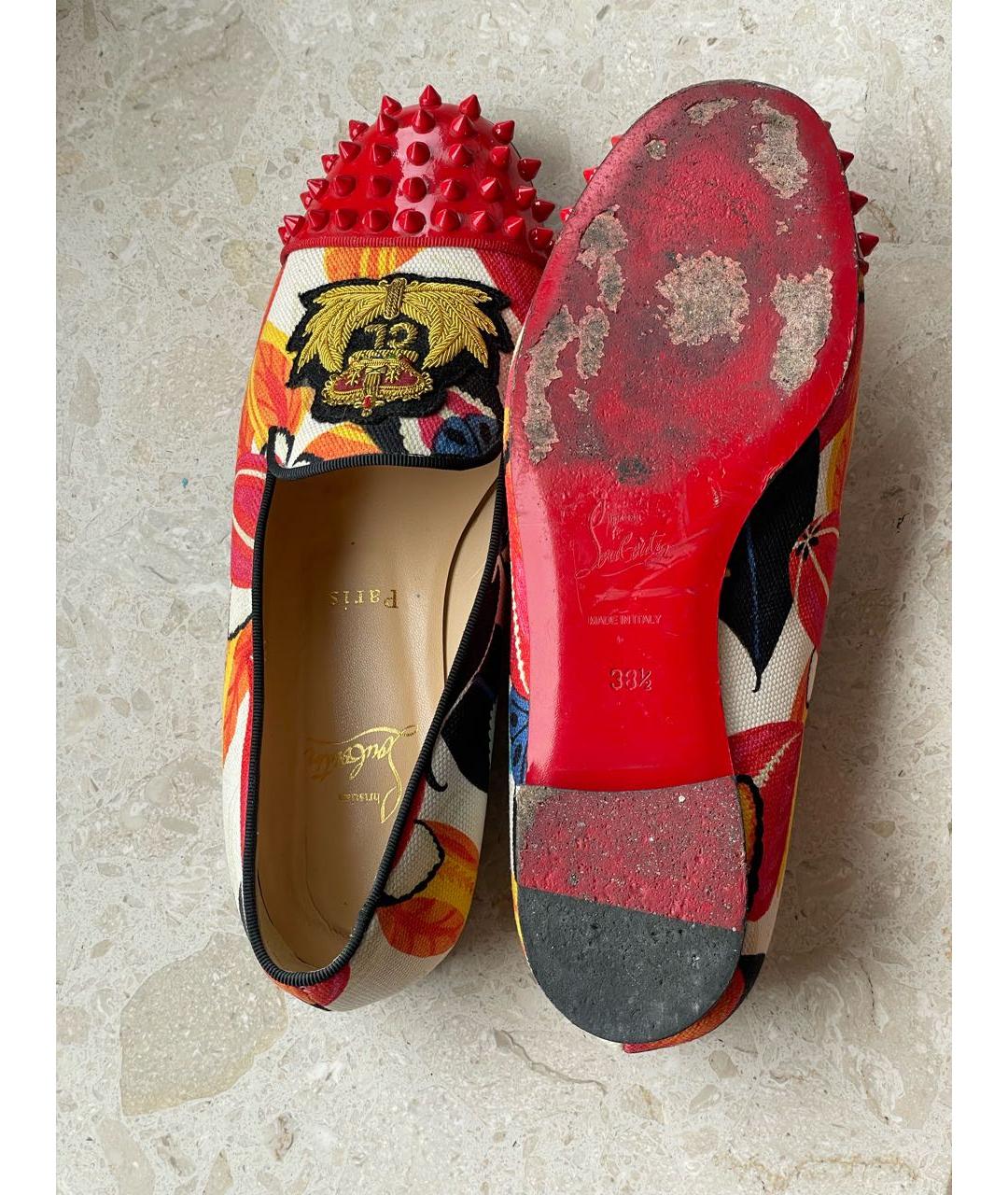 CHRISTIAN LOUBOUTIN Красные текстильные лоферы, фото 6