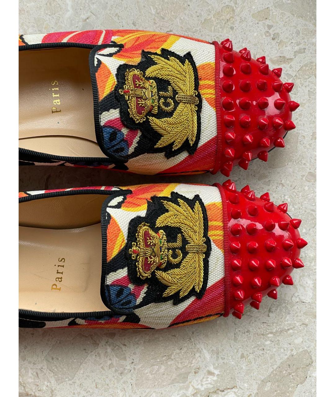 CHRISTIAN LOUBOUTIN Красные текстильные лоферы, фото 7
