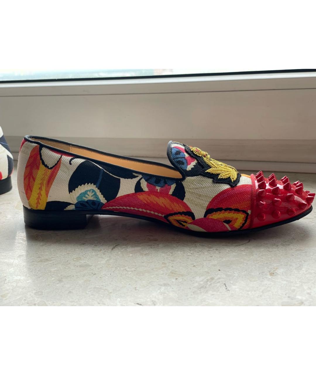 CHRISTIAN LOUBOUTIN Красные текстильные лоферы, фото 8