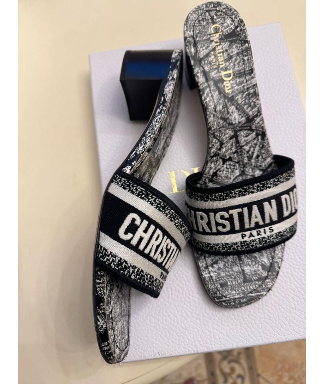 CHRISTIAN DIOR Черные текстильные мюли, фото 5
