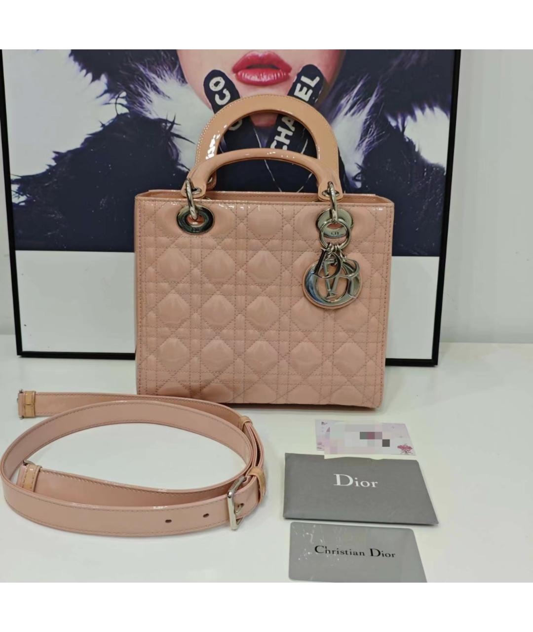 CHRISTIAN DIOR Розовая сумка с короткими ручками из лакированной кожи, фото 8