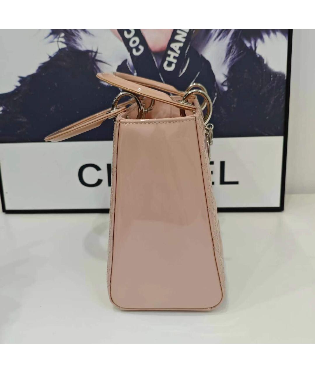 CHRISTIAN DIOR Розовая сумка с короткими ручками из лакированной кожи, фото 5