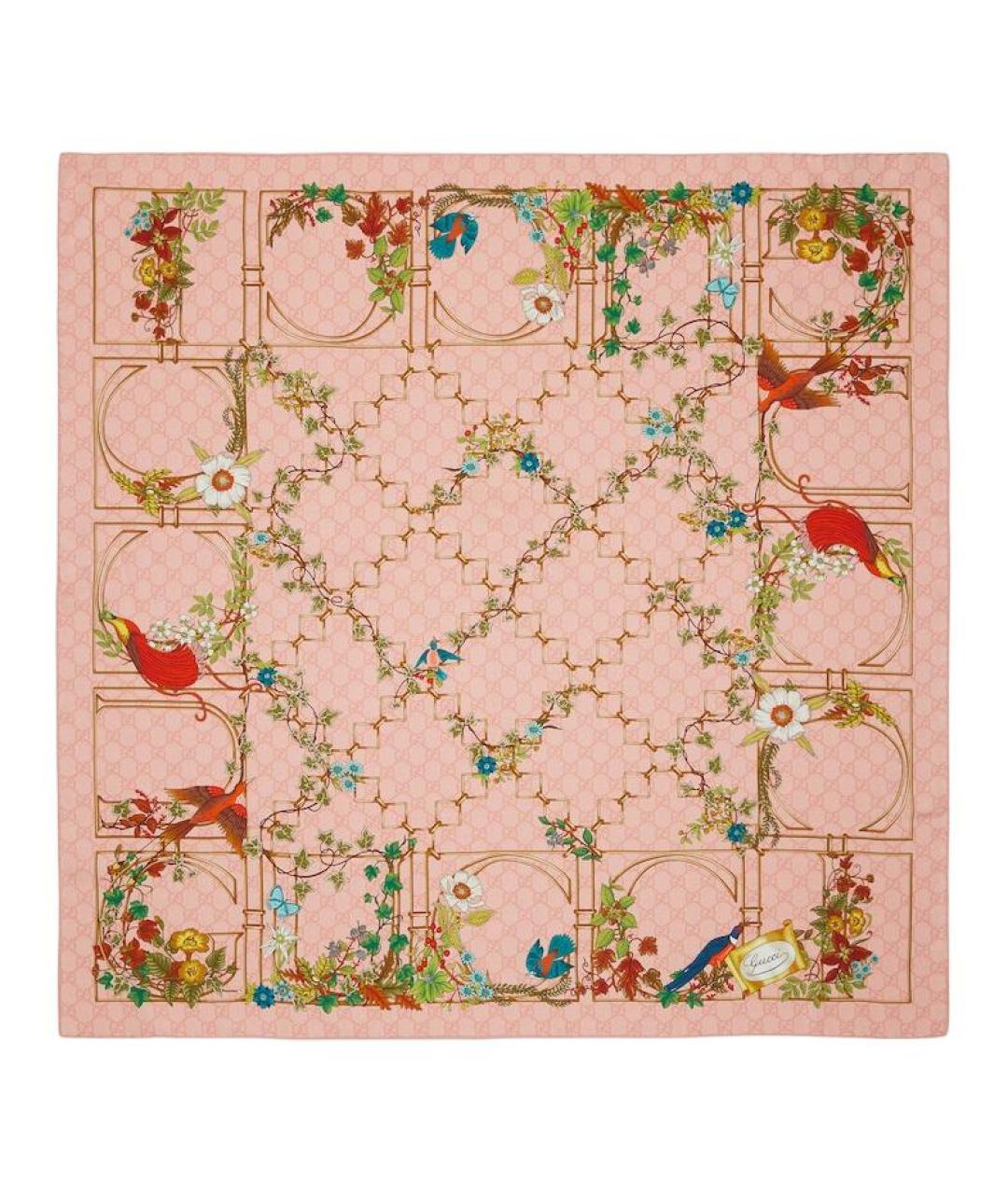 GUCCI Розовый шелковый шарф, фото 1