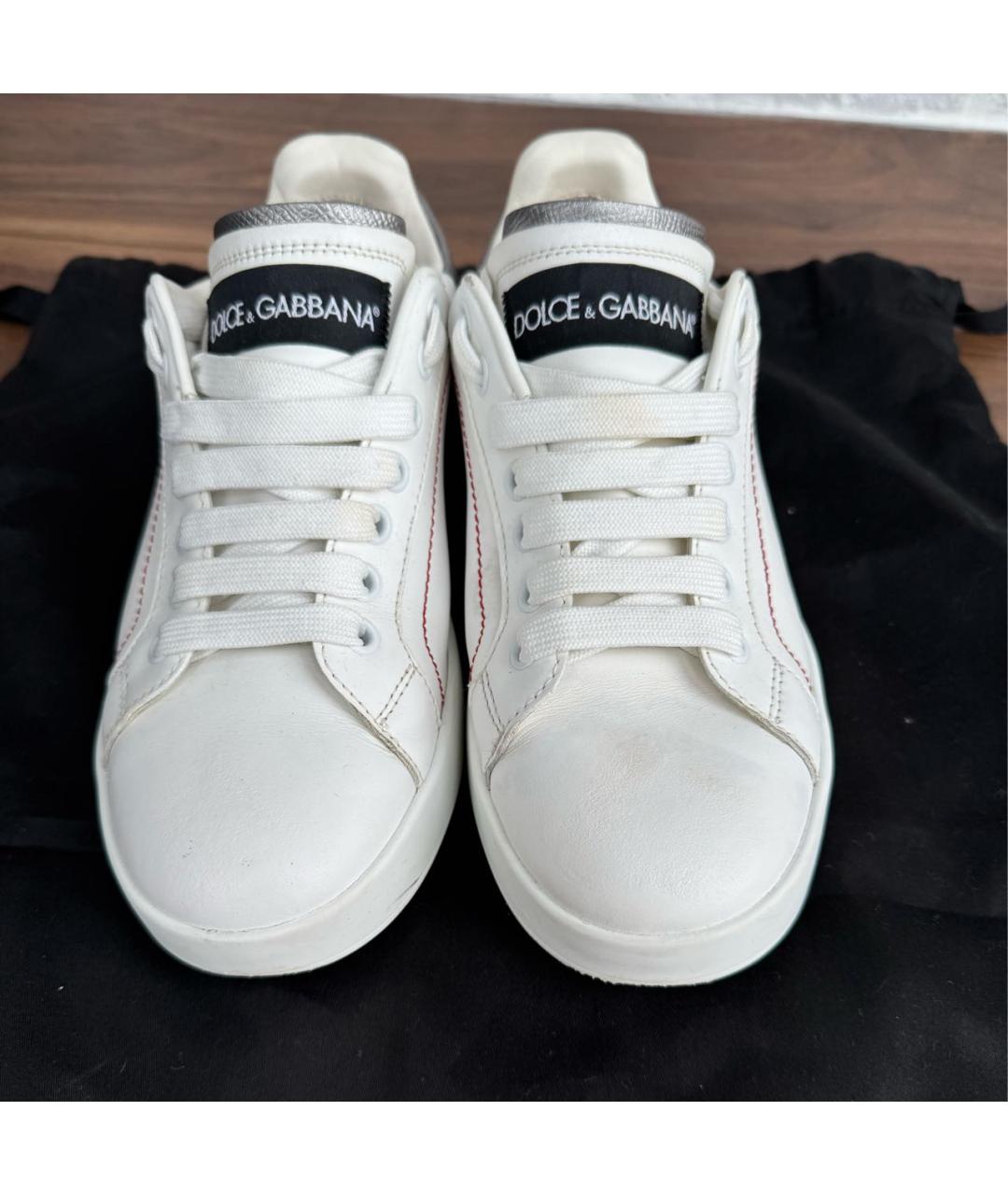 DOLCE&GABBANA Белые кожаные кеды, фото 2