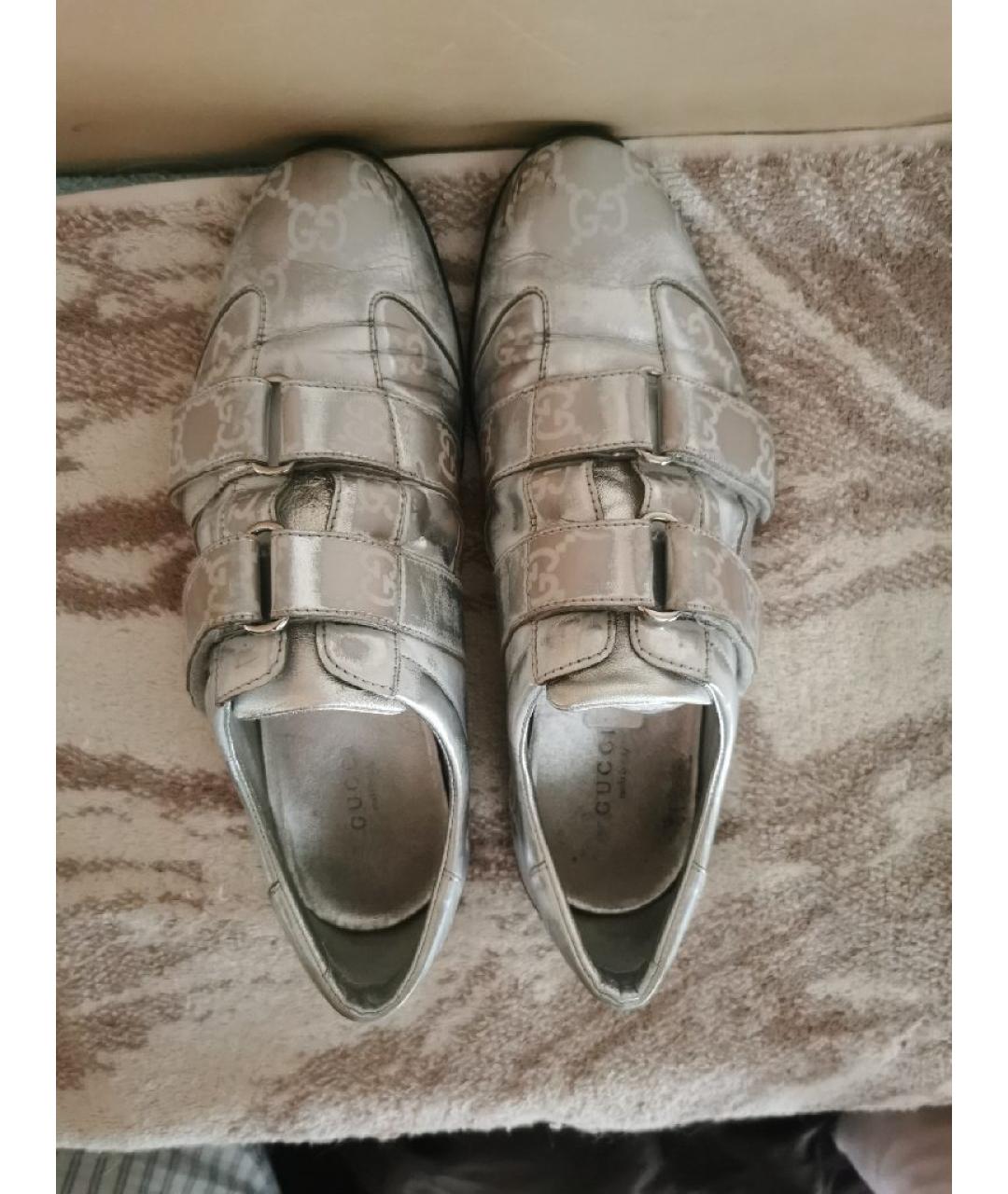 GUCCI Серебряные кожаные кроссовки, фото 3