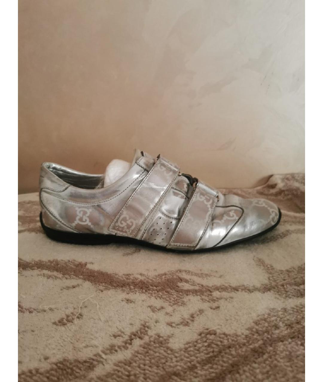 GUCCI Серебряные кожаные кроссовки, фото 7