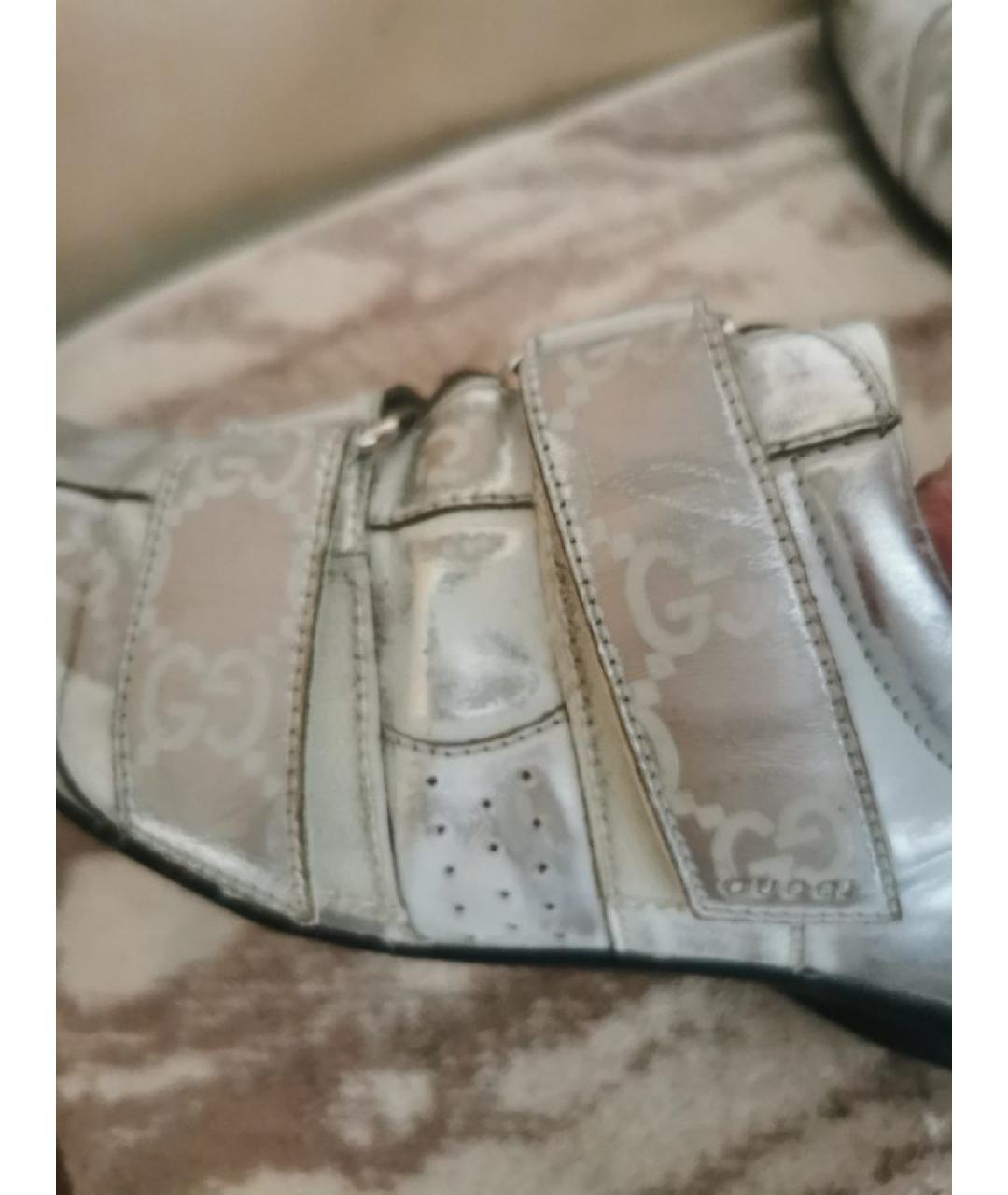 GUCCI Серебряные кожаные кроссовки, фото 5