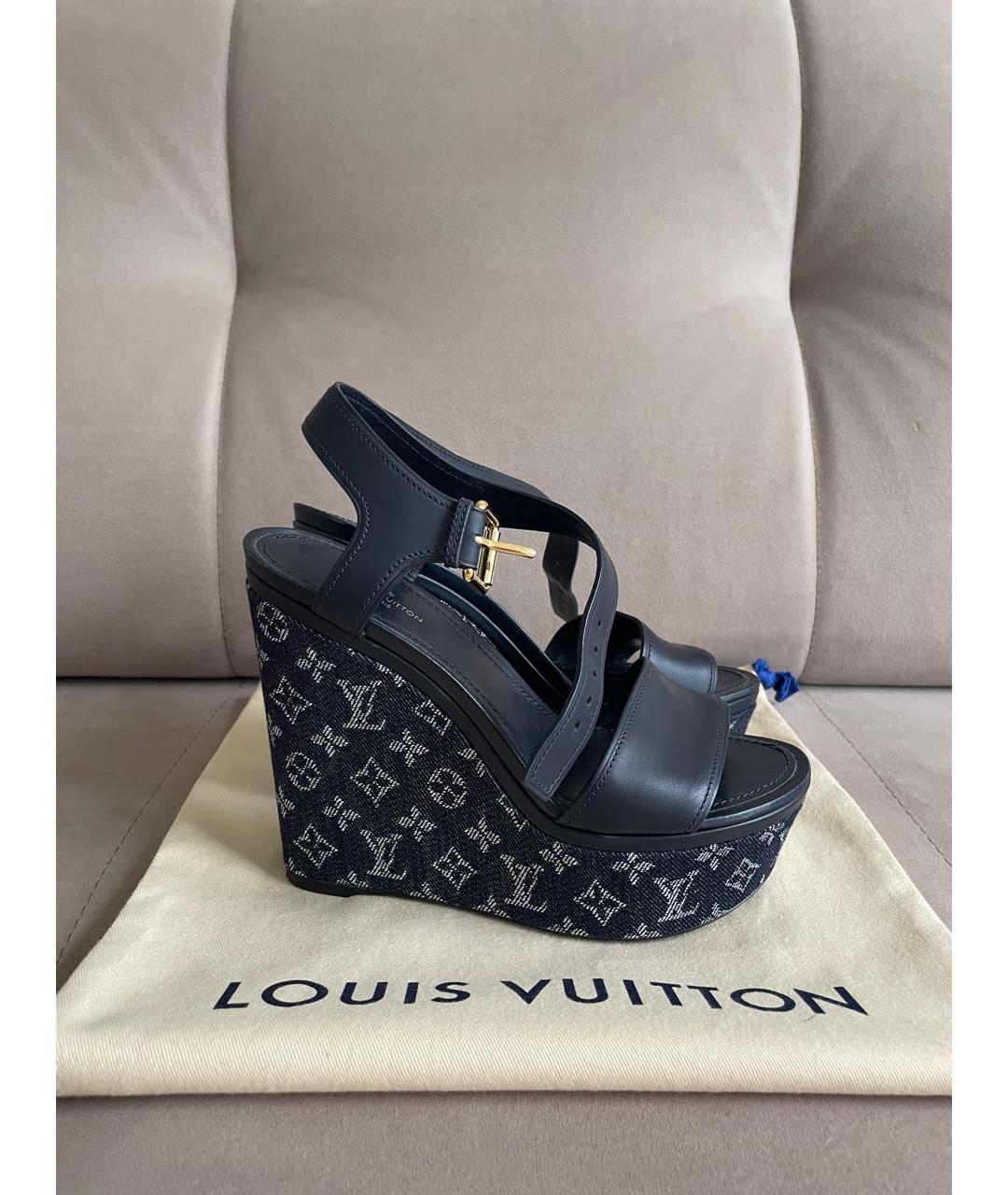 LOUIS VUITTON Темно-синие текстильные босоножки, фото 5
