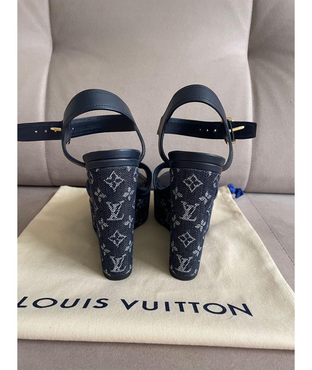 LOUIS VUITTON Темно-синие текстильные босоножки, фото 2