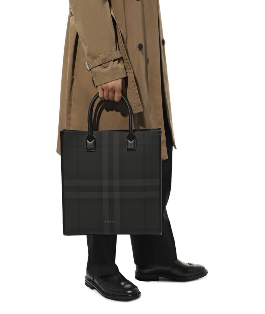 BURBERRY Антрацитовая кожаная сумка тоут, фото 7