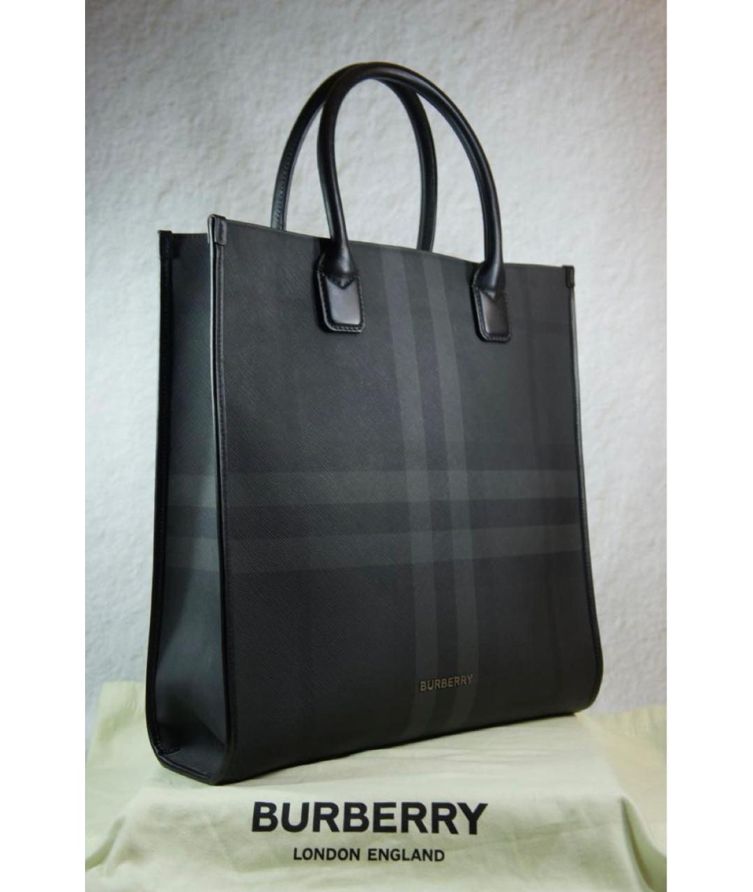 BURBERRY Антрацитовая кожаная сумка тоут, фото 2