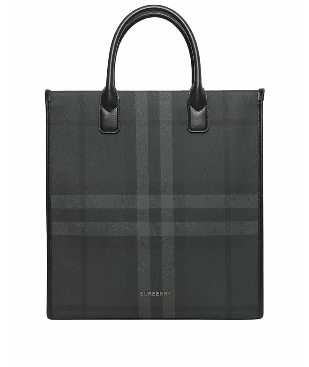 BURBERRY Антрацитовая кожаная сумка тоут, фото 1