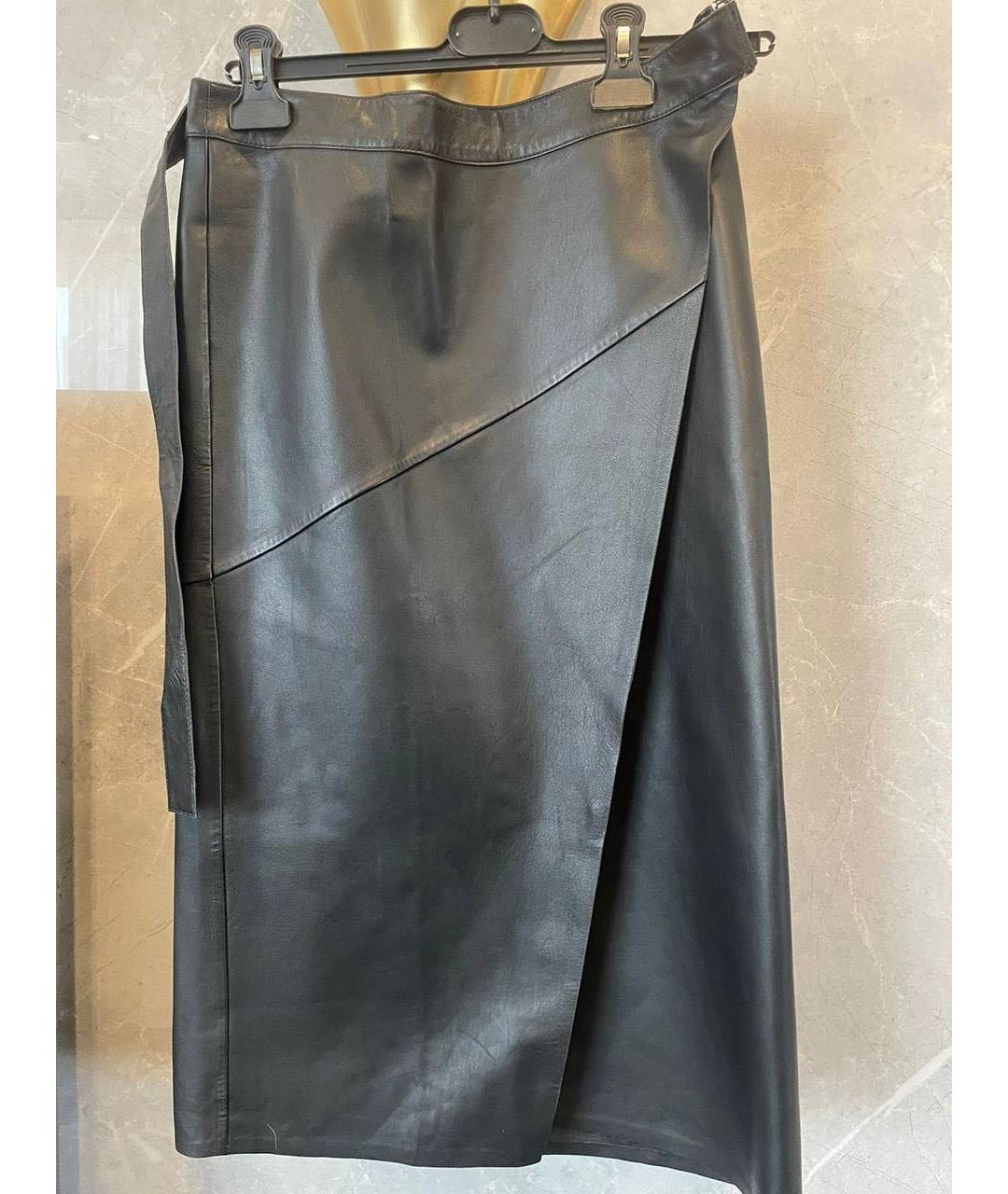 VERSUS VERSACE Черная кожаная юбка миди, фото 4