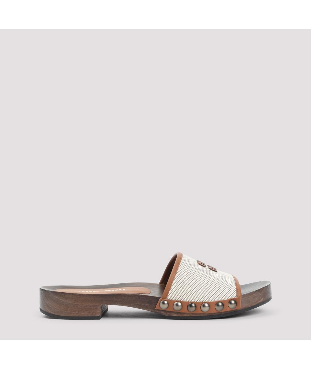 MIU MIU Бежевые текстильные шлепанцы, фото 2
