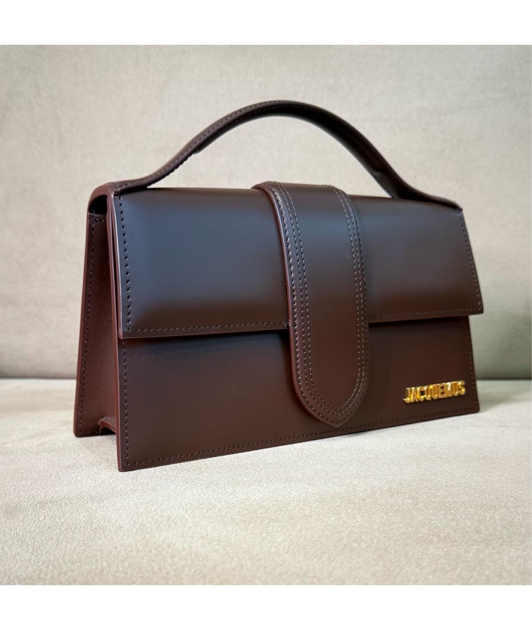 JACQUEMUS Коричневая кожаная сумка с короткими ручками, фото 3