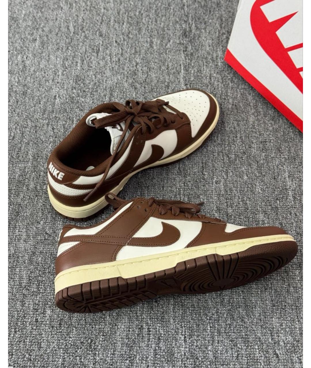 NIKE Коричневые кожаные низкие кроссовки / кеды, фото 7
