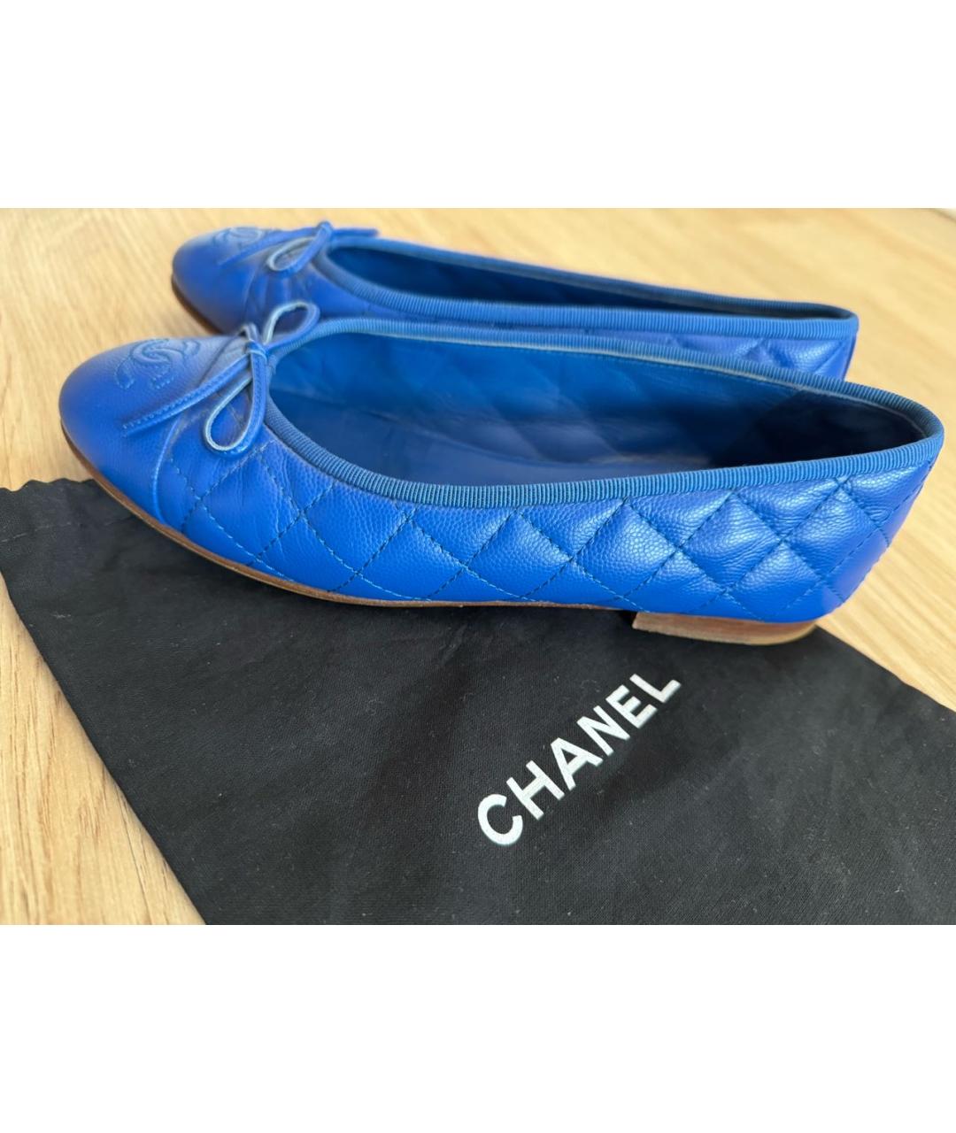 CHANEL Синие кожаные балетки, фото 4