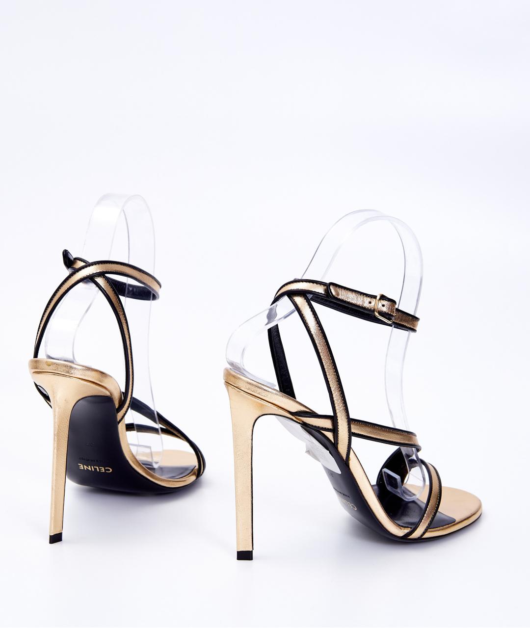 CELINE Золотые кожаные босоножки, фото 5