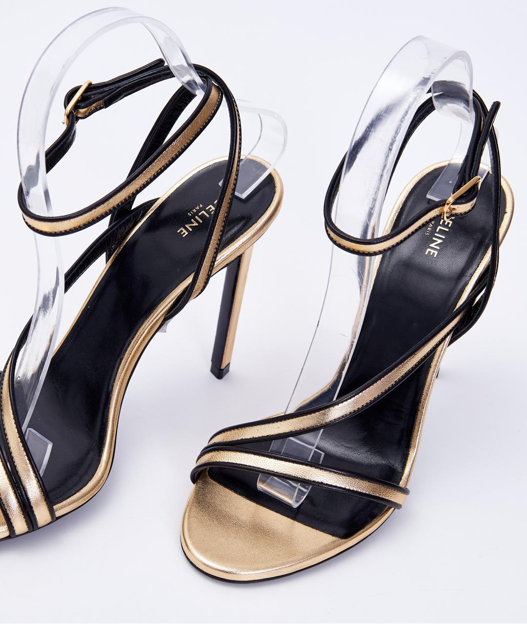 CELINE Золотые кожаные босоножки, фото 6