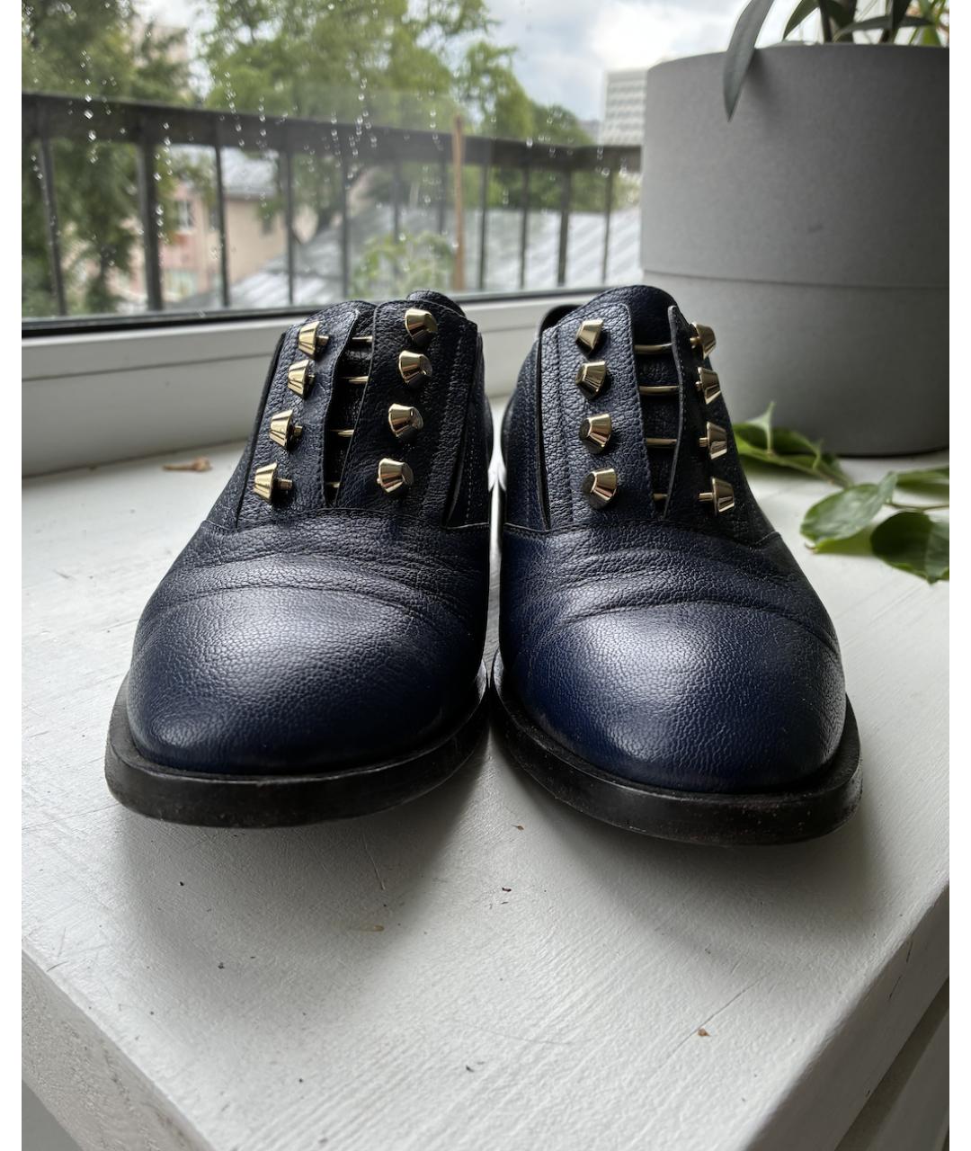 BALENCIAGA Синие кожаные брогги и оксфорды, фото 2