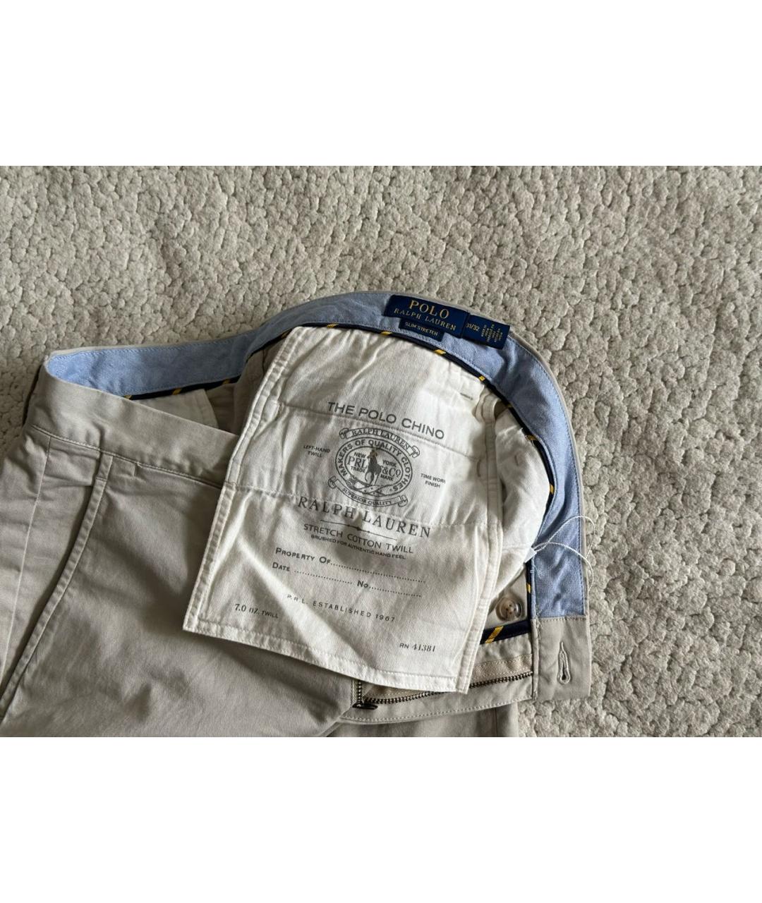 POLO RALPH LAUREN Бежевые хлопковые брюки чинос, фото 6