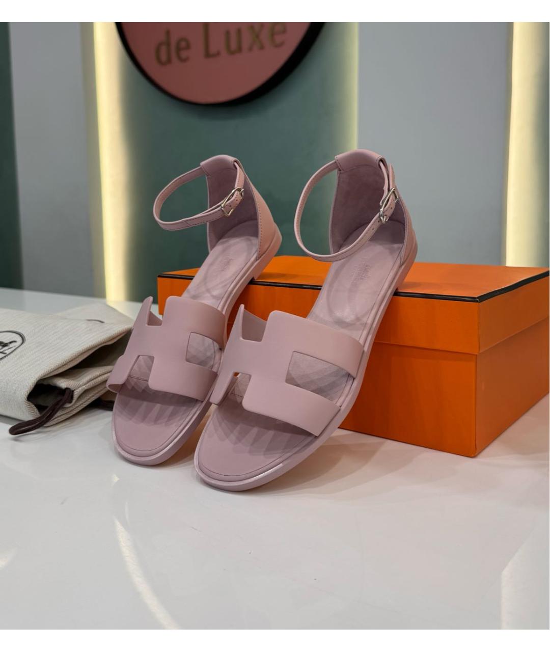 HERMES Розовые кожаные босоножки, фото 6