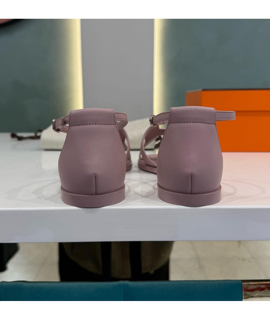 HERMES Розовые кожаные босоножки, фото 4