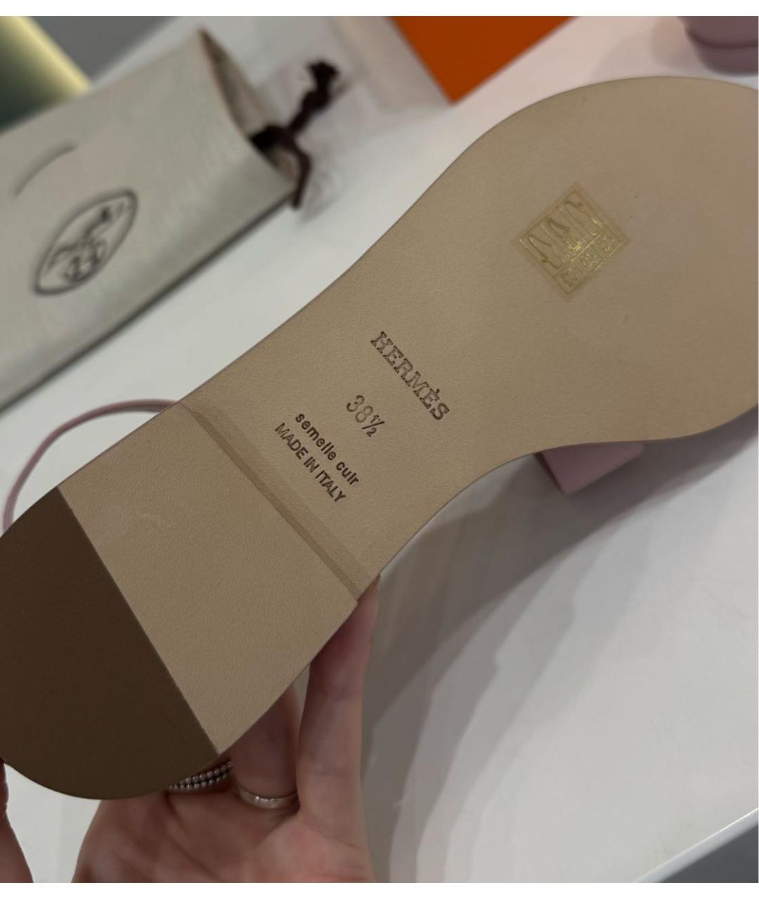 HERMES Розовые кожаные босоножки, фото 3