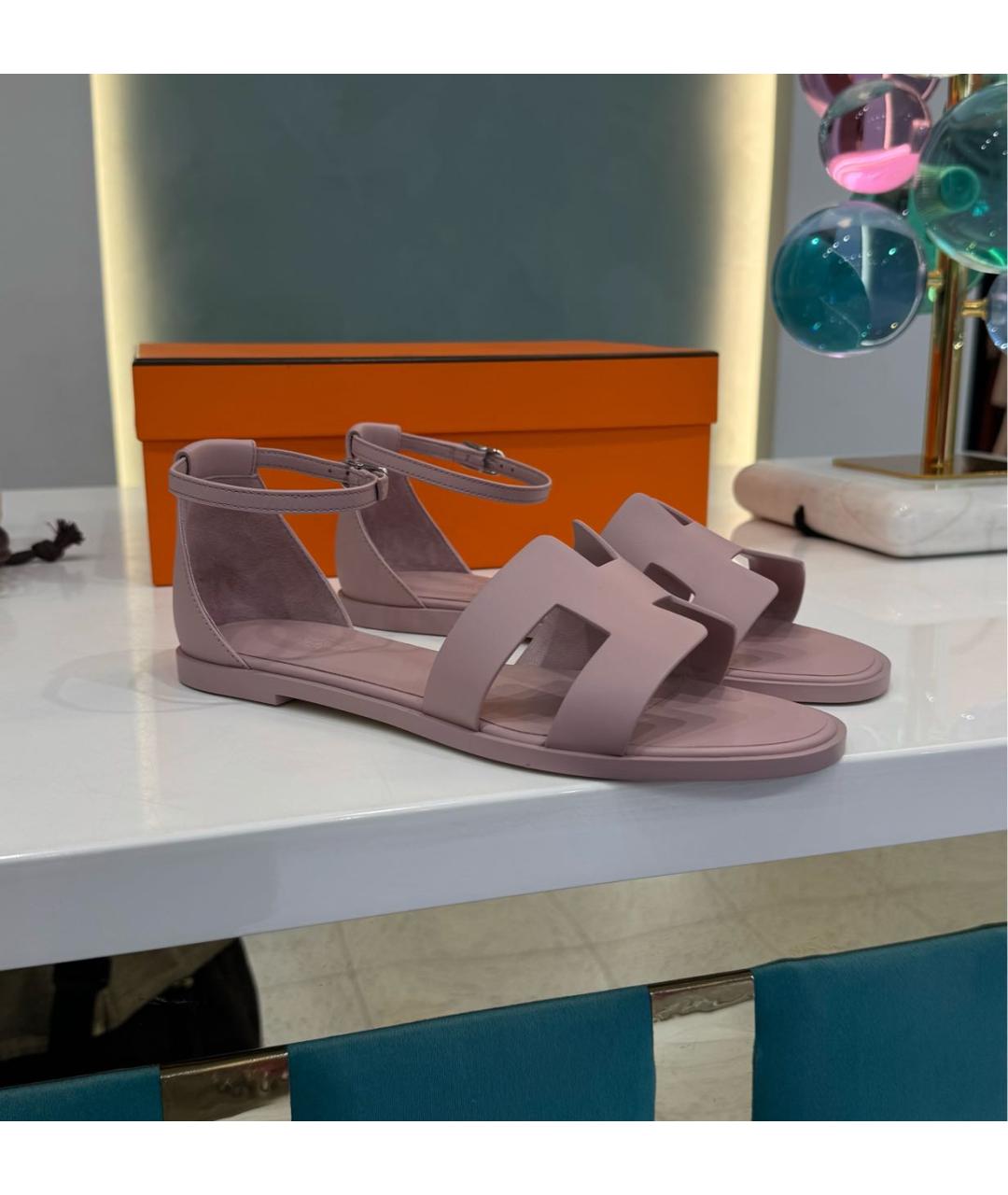 HERMES Розовые кожаные босоножки, фото 2