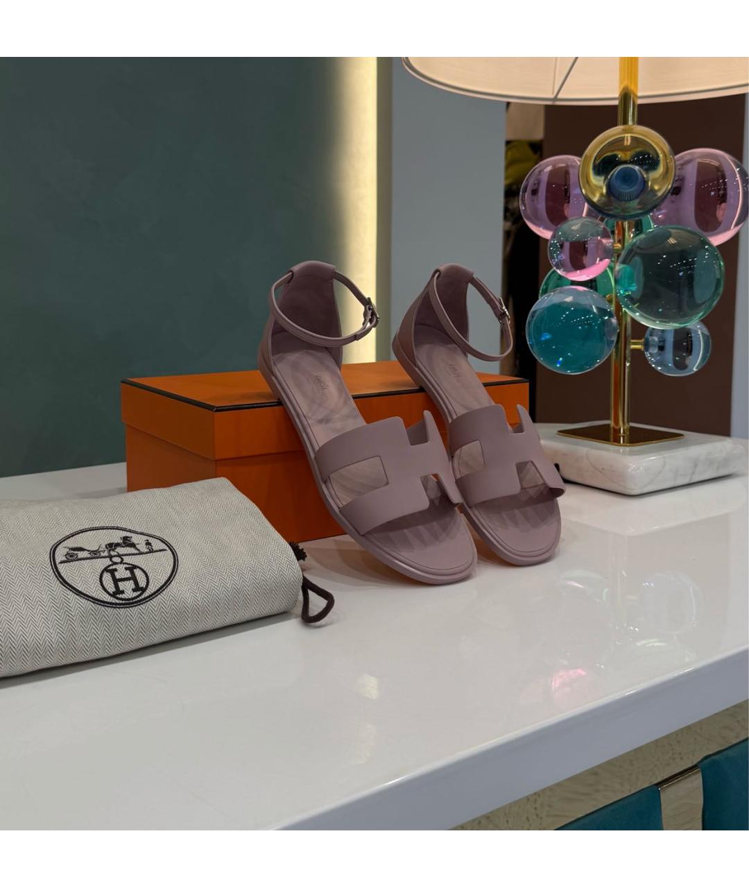 HERMES Розовые кожаные босоножки, фото 5