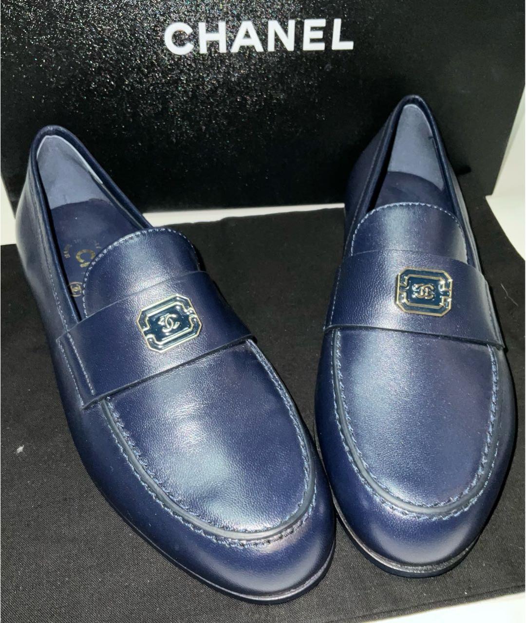 CHANEL Темно-синие кожаные лоферы, фото 2