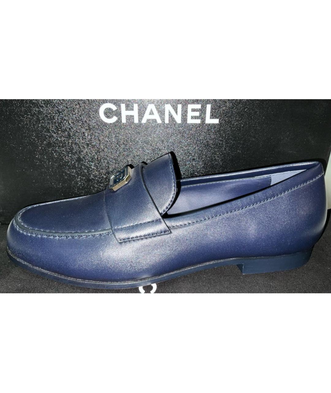 CHANEL Темно-синие кожаные лоферы, фото 7