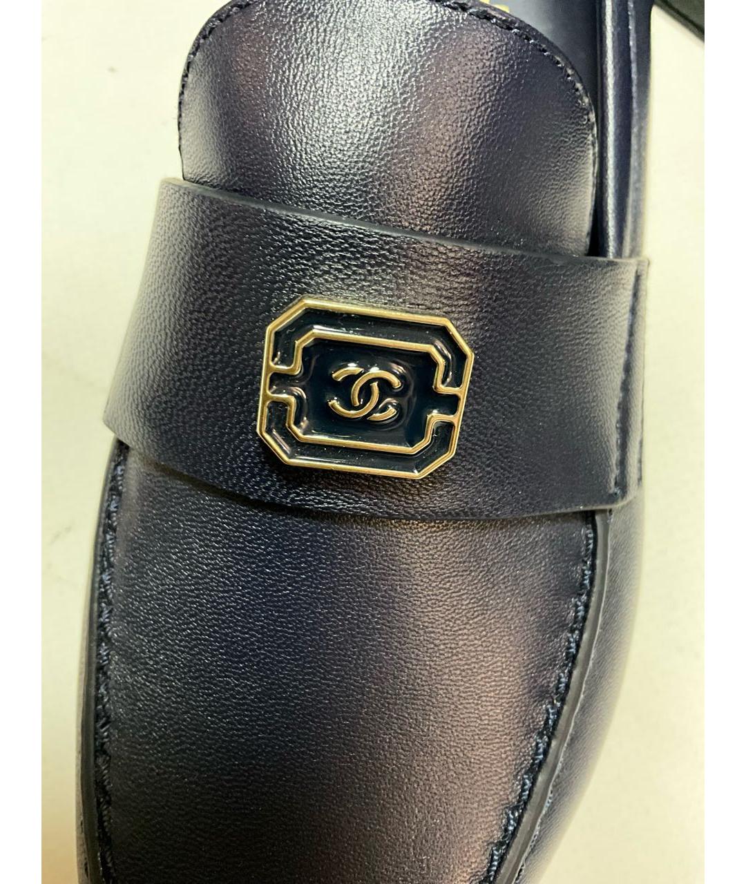 CHANEL Темно-синие кожаные лоферы, фото 6