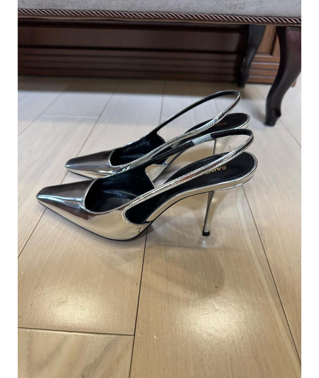 SAINT LAURENT Серебряные туфли из лакированной кожи, фото 8