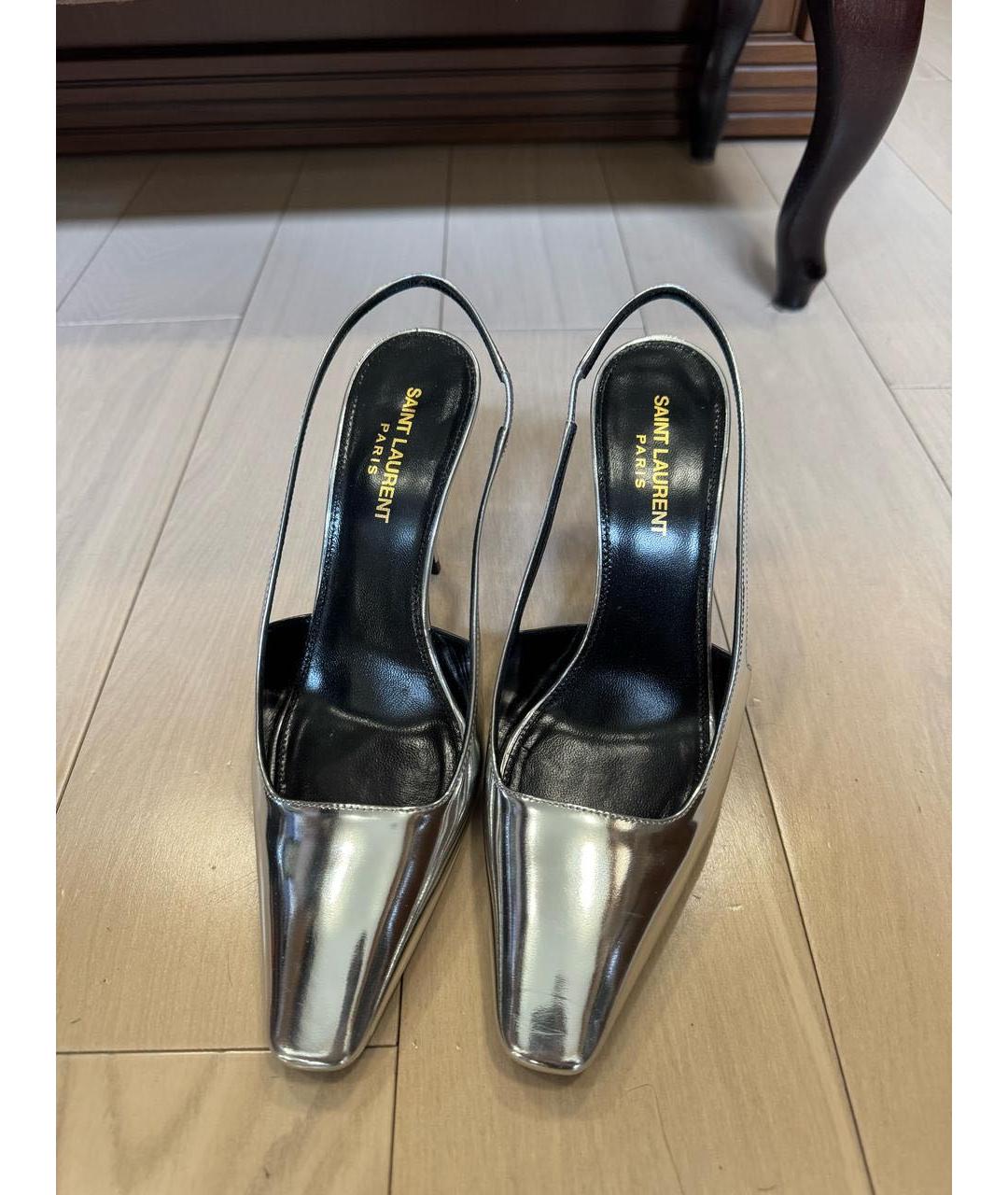 SAINT LAURENT Серебряные туфли из лакированной кожи, фото 2