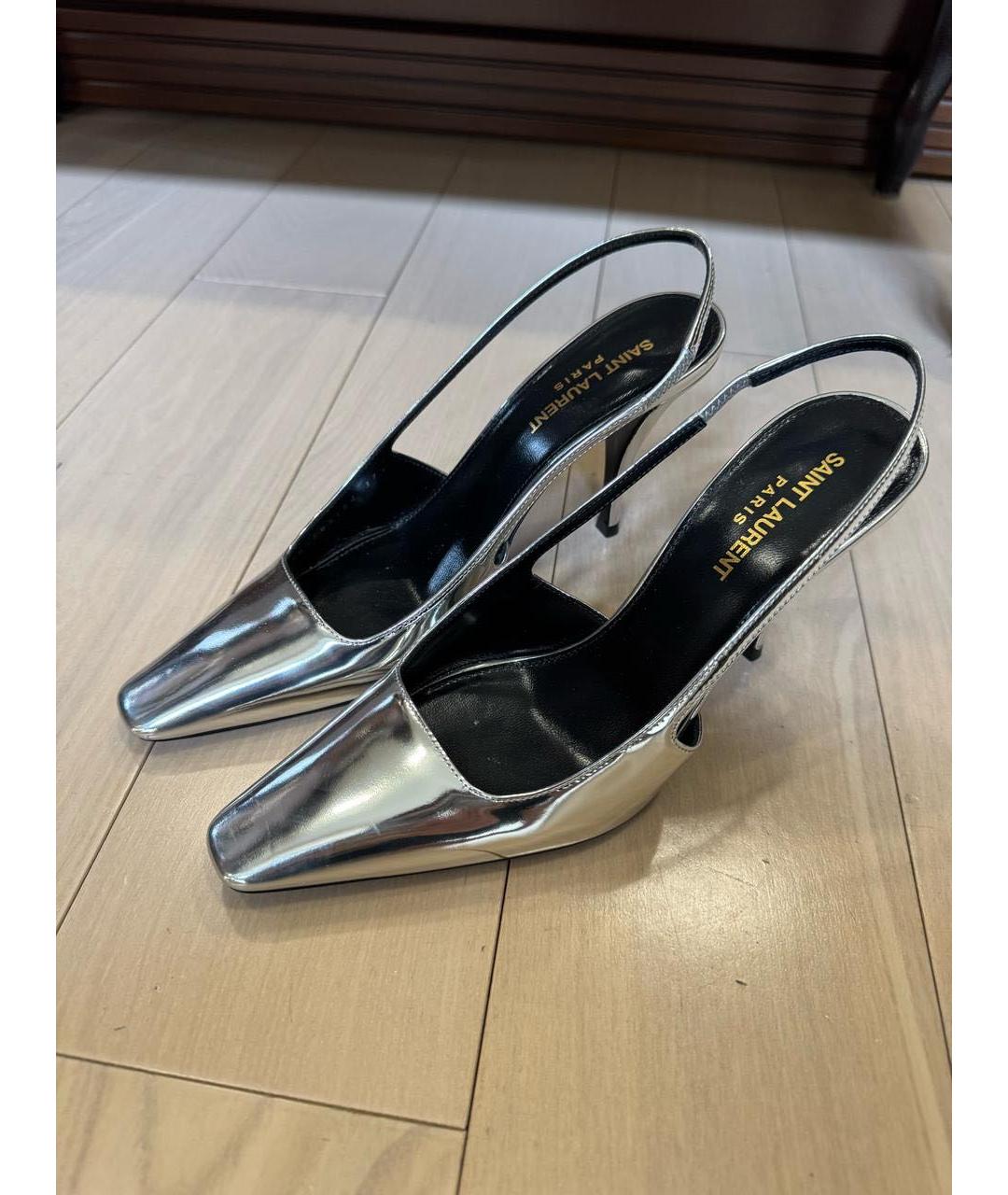 SAINT LAURENT Серебряные туфли из лакированной кожи, фото 3