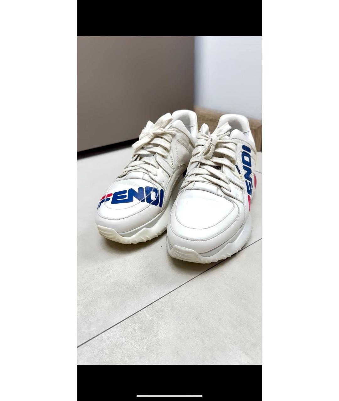 FENDI Белые кожаные кроссовки, фото 2
