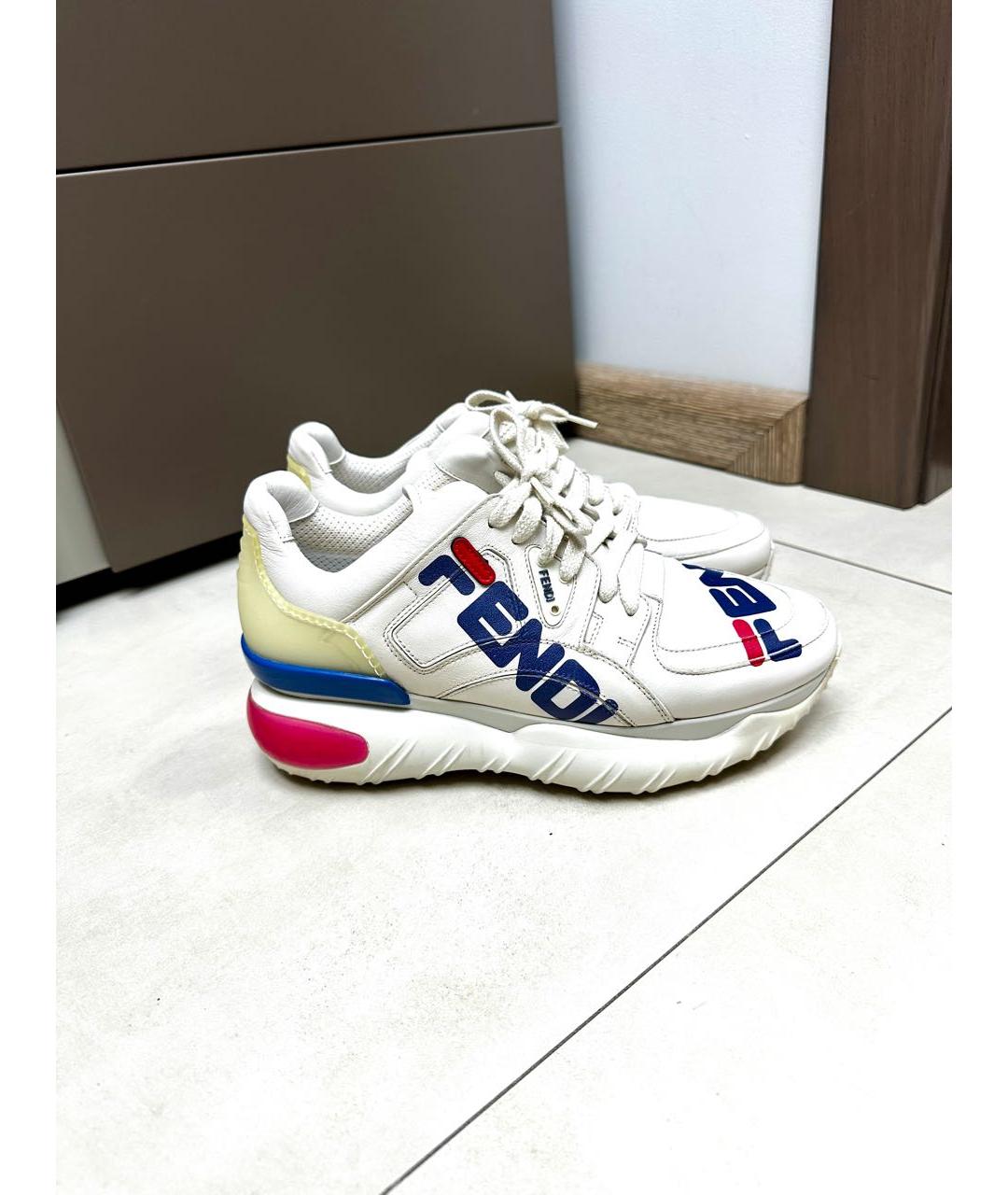 FENDI Белые кожаные кроссовки, фото 8