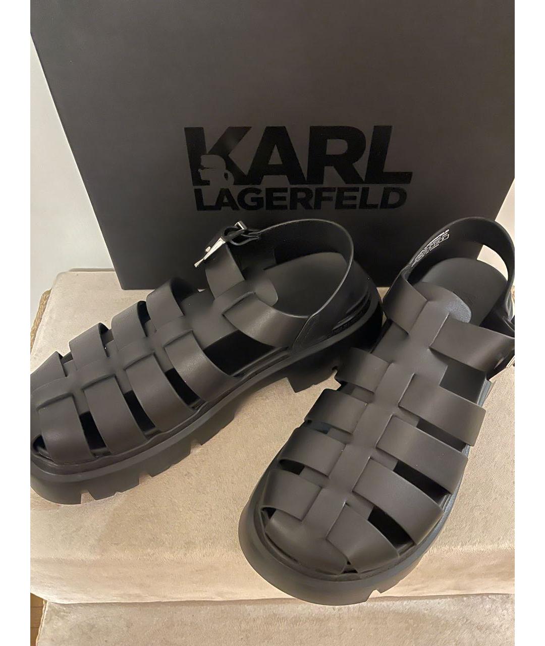 KARL LAGERFELD Черные кожаные сандалии, фото 3