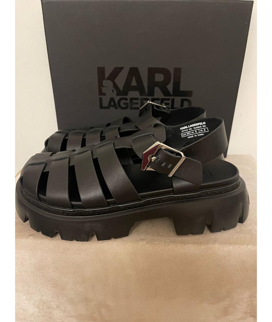 KARL LAGERFELD Черные кожаные сандалии, фото 4