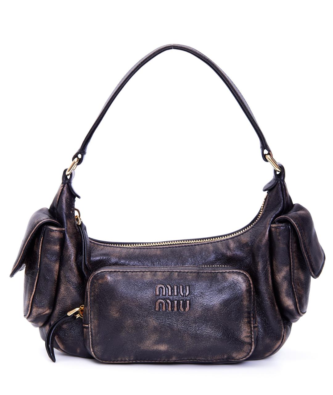MIU MIU Коричневая кожаная сумка с короткими ручками, фото 1