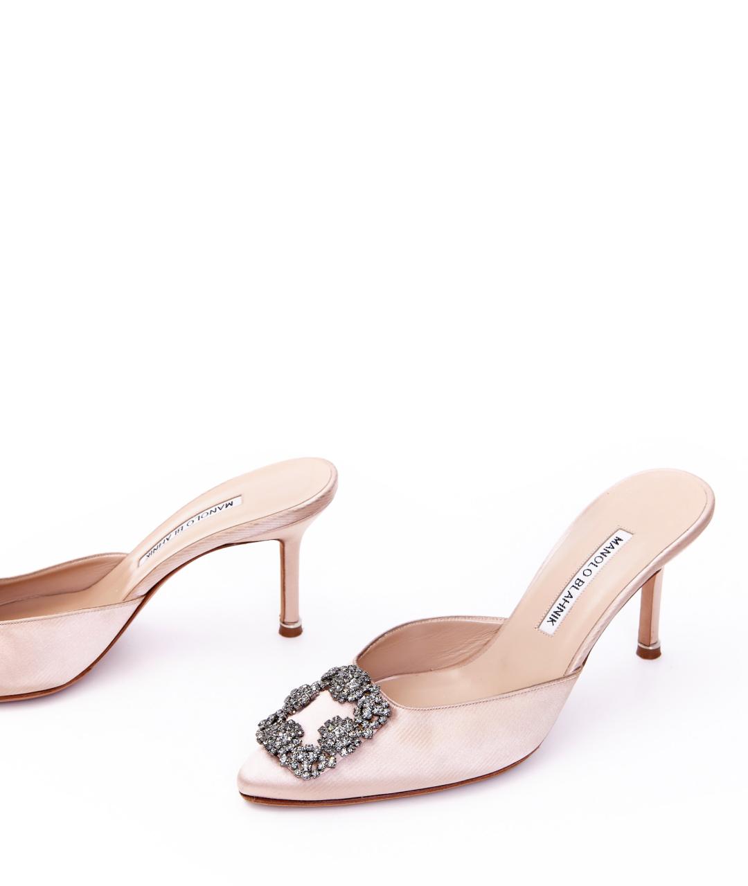 MANOLO BLAHNIK Розовые текстильные мюли, фото 4