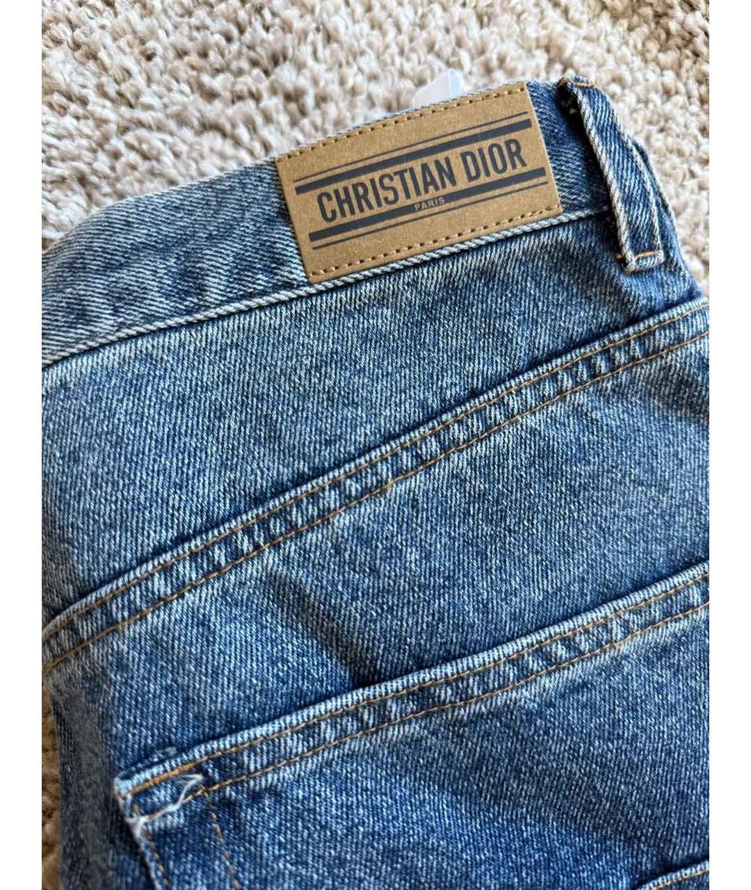 CHRISTIAN DIOR Синие хлопко-эластановые прямые джинсы, фото 4